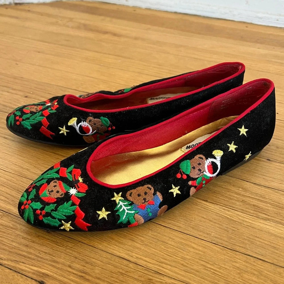 Mootsies Tootsies Black Christmas Holiday Winter Teddy Bear Slip On Flats | 7.5 - Picture 7 of 7